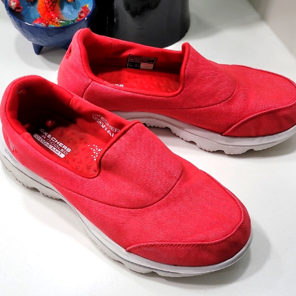 Skechers Red Slip-On Sneakers with White Soles